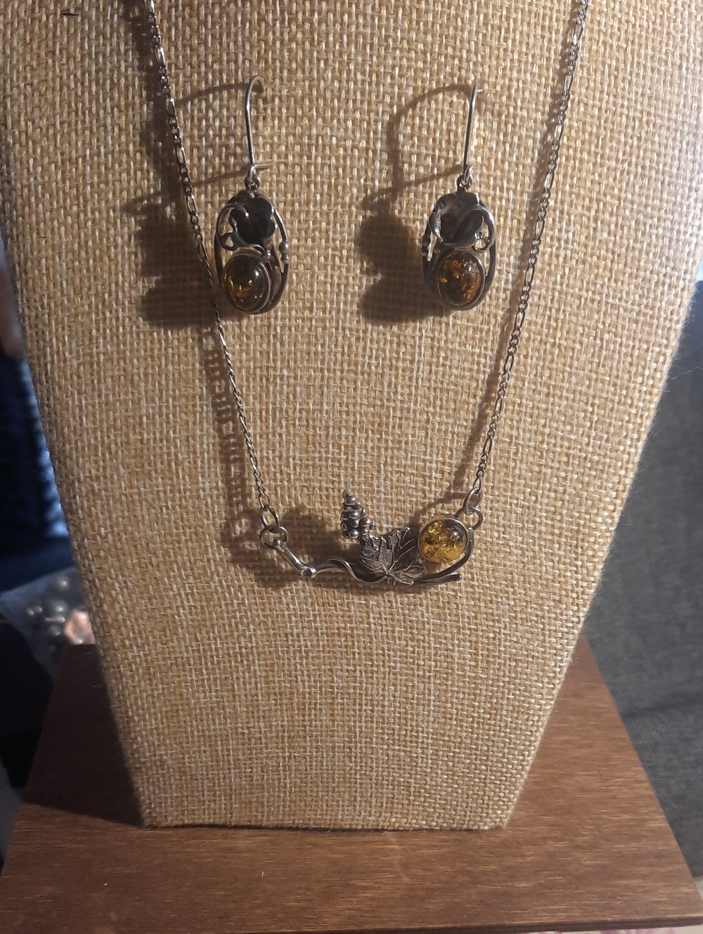 Sterling Silver Yellow Amber Necklace & Earring Set